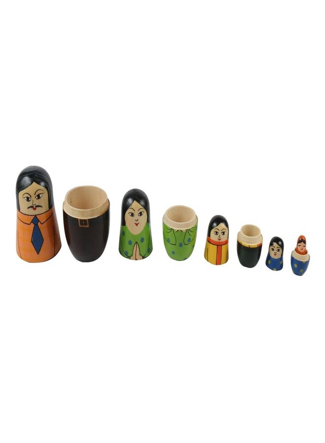 CHANNAPATNA TOYS Wooden Family Russian Nesting Dolls Set for Kids (2 Years+) - 6 Inch Multicolor - Set of 5 pcs - Improves Hand Eye Coordination and Fine Motor Skills - Image 3